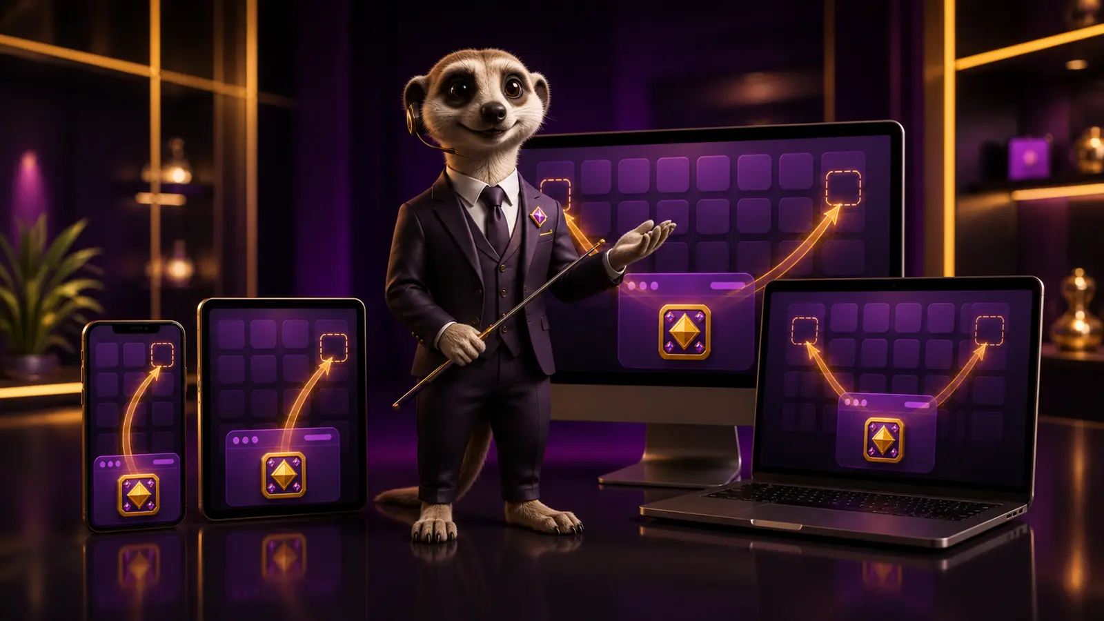 Passende Geräte für die Bizzo Casino App mit Erdmännchen-Maskottchen