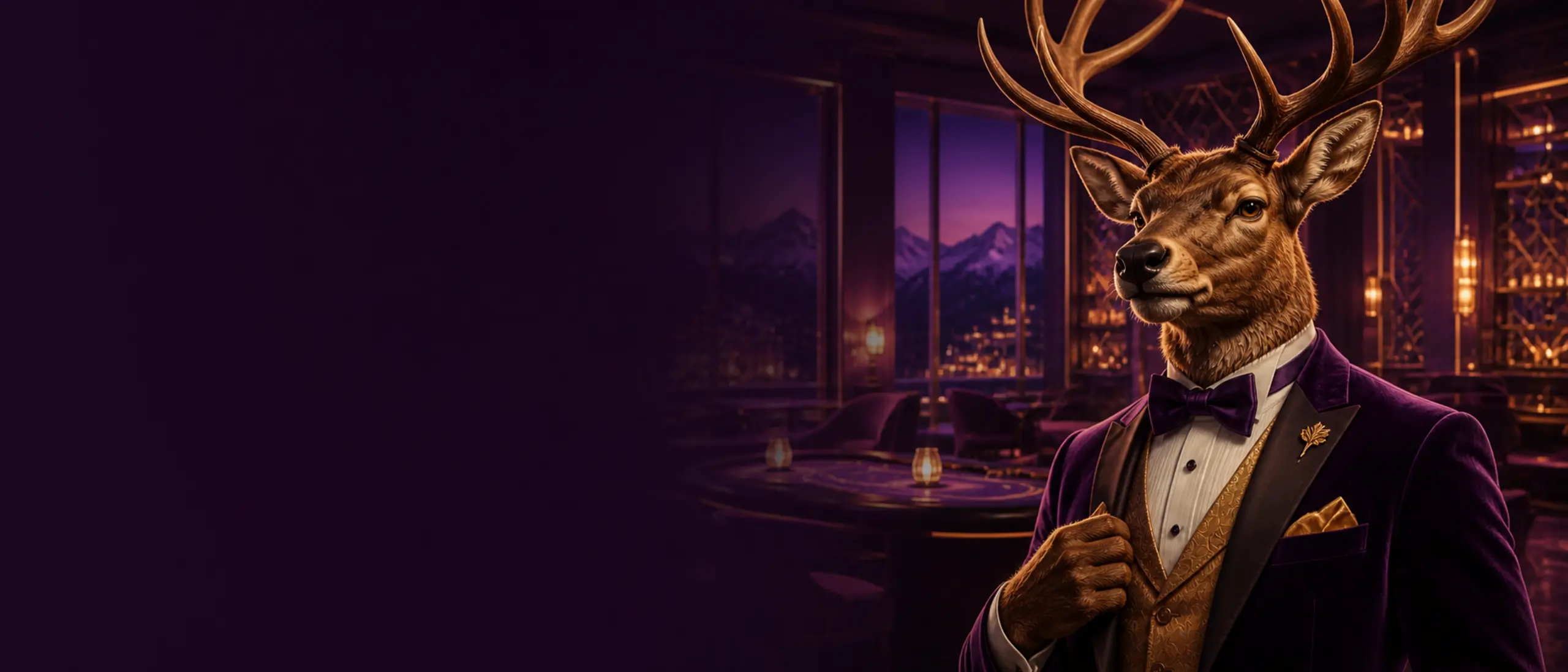 Bizzo Casino Bonusse für Deutschland mit Hirsch-Maskottchen und Alpenkulisse